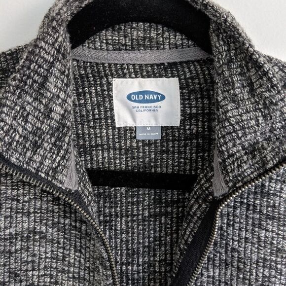 (Old Navy) Gray Black Sweater Jacket Zip Pockets M - Picture 5 of 7